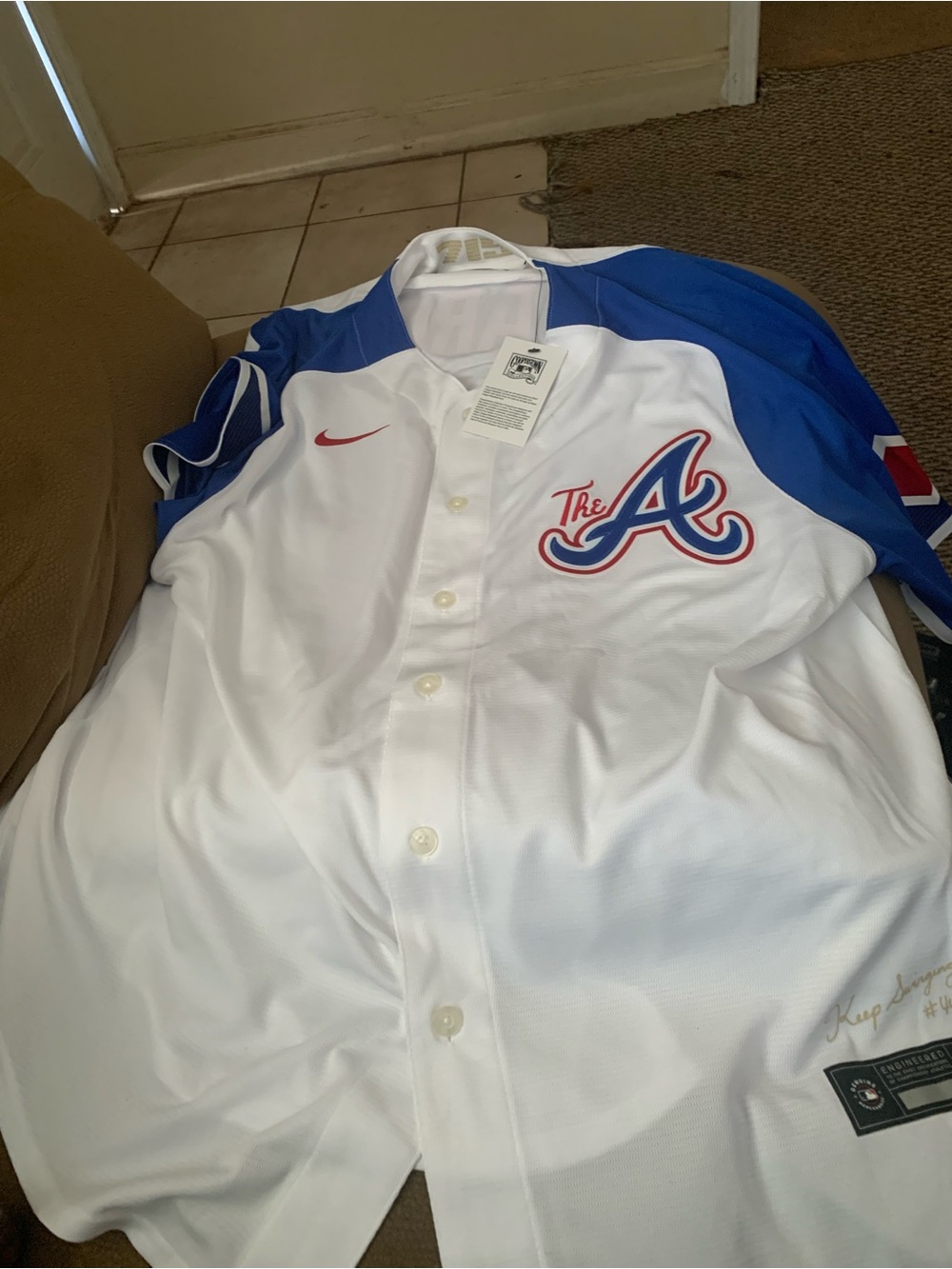 Nike White and Blue Atlanta Braves Men’s Jersey